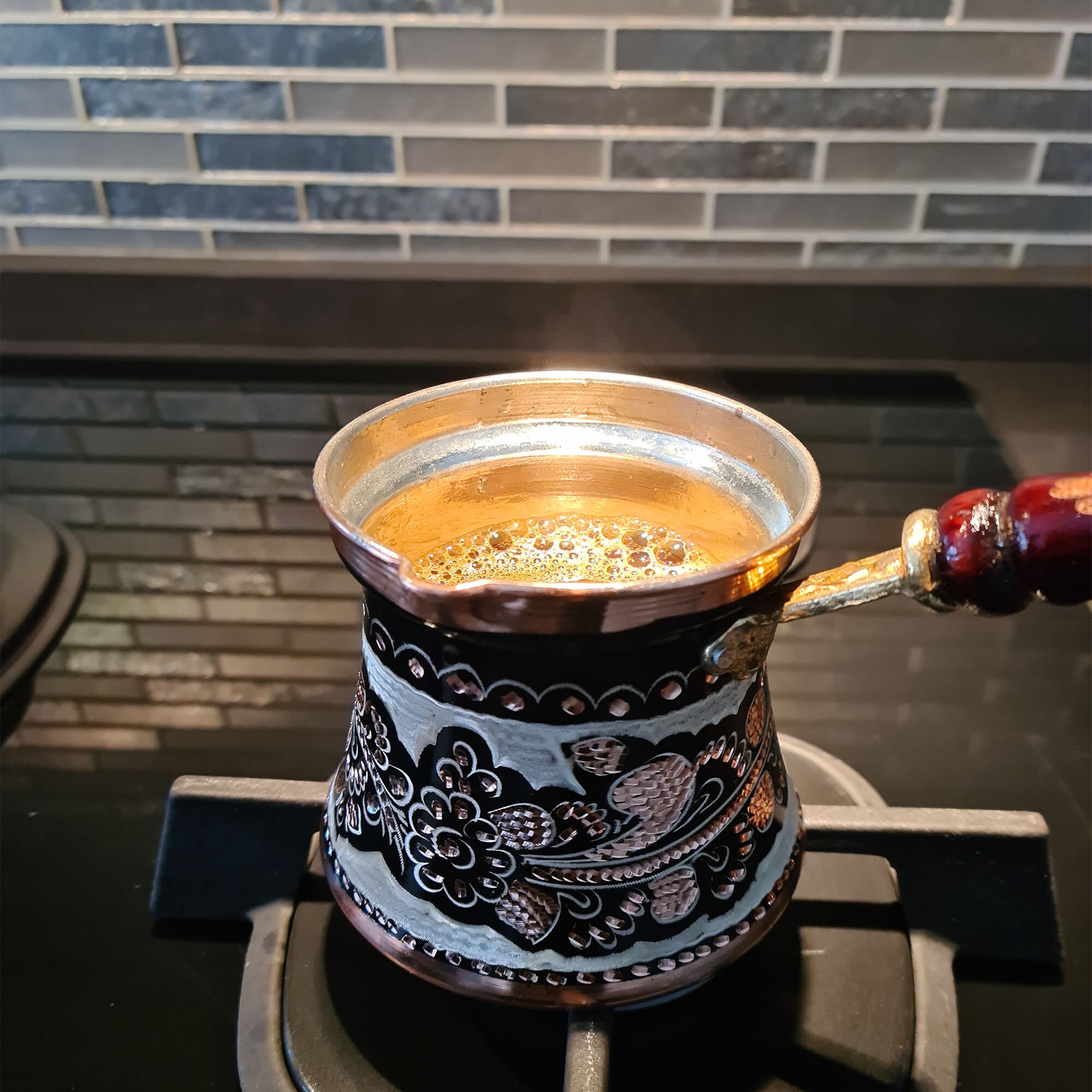 Katyma 330ML Caffettiera Turca Cip scaldacaffè con Rivestimento in Rame Brocca per Il Latte con Manico Utensili da Cucina 