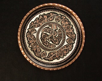 Handcrafted Round Copper Coffee Table Tray - Turkish Copper Serving Tray, Vintage Turkish Design for Tea and Coffee