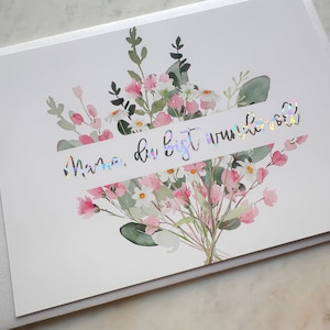 Muttertag | Postkarte mit irisierende Veredelung (Hologramm) | Mama du bist wundervoll | Glückwunschkarte, Geburtstag, Blumenstrauß