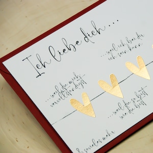 Ich liebe dich | Postkarte mit goldener Veredelung | goldenes Herz, Valentinstag