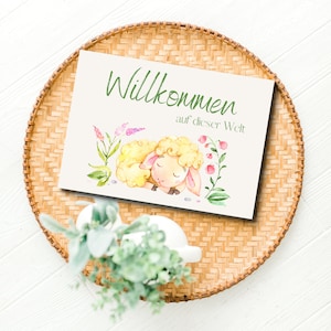 Postkarte *Willkommen auf dieser Welt* Farben helles sanftes creme & gelb, Aquarell Print Geburt Glückwunschkarte