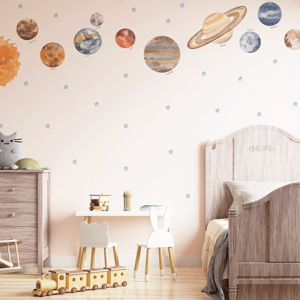 Weltraumabenteuer - Sonnensystem mit Planeten - Wandtattoo, Weltall Wandtattoo, Kinderzimmer Wandtattoo, Kinderzimmer Wanddekoration