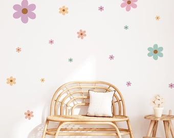 Stickers muraux fleurs - Happy blooms (tons moutarde-pastel), stickers muraux pour chambre de bébé, stickers art mural pour enfants et stickers muraux