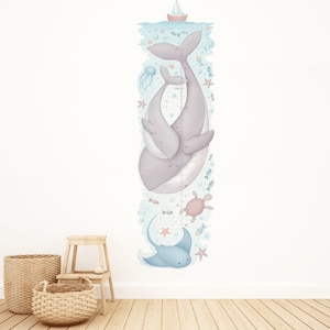 Messlatte Magischer Ozean - Wandtattoo, Whale, Unter dem Meer, Wandtattoo Kinderzimmer, Babyzimmer, Wandsticker, Wandaufkleber, PVC-frei