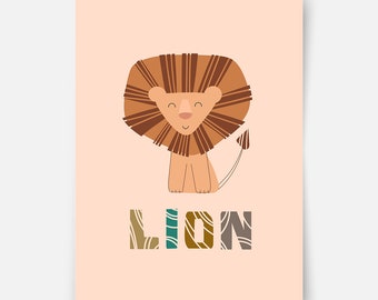 Safari animals - Lion Fine Art Print, nursery print, kids wall art