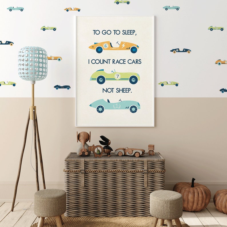 Vintage Race Cars Print, Boys Nursery Cars Poster, Automotive Art, Racing Art, Wall Decor, Kids Play Room Decor, Nursery Car Wall Art image 6