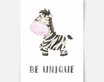 Character animals - zebra print, safari animals print, safari theme, nursery prints, kids wall art, kids wall decoration