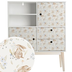 Pellicola per mobili - Bunny Blossoms (bianco) - IKEA hack - adesivi per mobili - adesivi per mobili per bambini