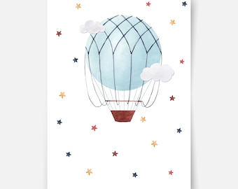 Air Balloon Print Kids, Hot Air Balloon Nursery Art, Kids Room Decor, Travel Nursery Decor, Kids Wallpaper, Transportation Print, Baby Gift