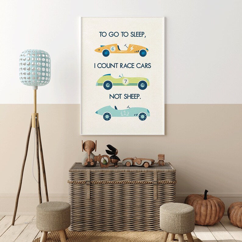 Vintage Race Cars Print, Boys Nursery Cars Poster, Automotive Art, Racing Art, Wall Decor, Kids Play Room Decor, Nursery Car Wall Art image 5