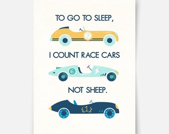 Vintage Race Cars Print, Boys Nursery Cars Poster, Automotive Art, Racing Art, Wall Decor, Kids Play Room Decor, Nursery Car Wall Art