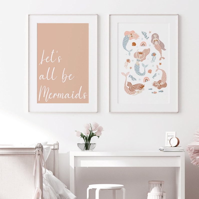 Let's Be Mermaids Fine Art Print, Kids Quote Poster, Mermaid Nursery, Mermaid Wall Art, Girls Room Decor, Mermaid Gift, Mermaid Kids Poster image 2