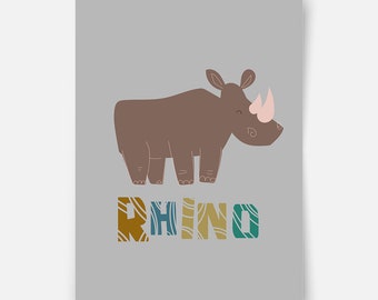 Safari animals - Rhino Fine Art Print, nursery print, kids wall art