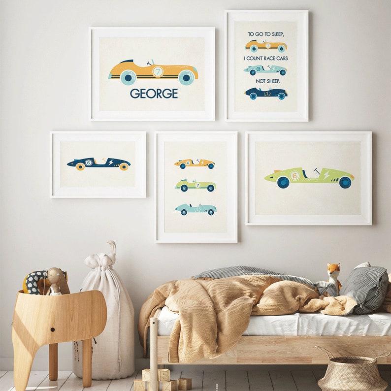 Vintage Race Cars Print, Boys Nursery Cars Poster, Automotive Art, Racing Art, Wall Decor, Kids Play Room Decor, Nursery Car Wall Art image 7