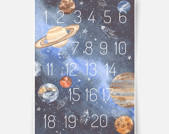 Space Numbers Poster, Planets Numbers Wall Art, Kids Educational Print, Classroom Decor, Space Nursery Wall Art, Homeschool Print, Kids Room