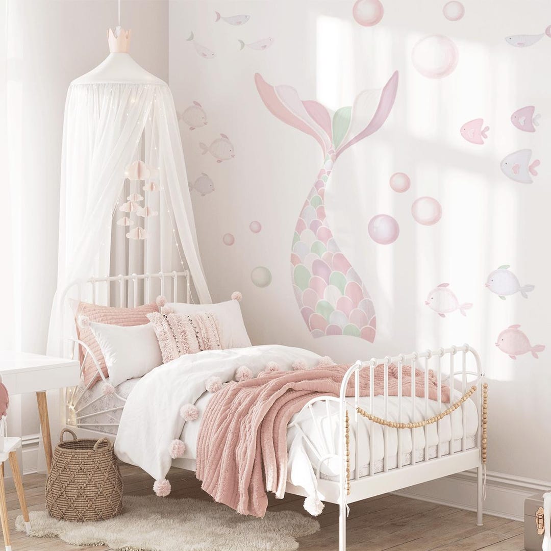 Cheeky Mermaid Tail Wall Stickers - Pastel Whisper - Nursery Wall ...