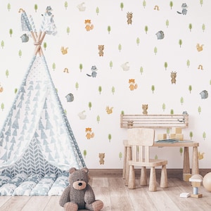 Woodland wall stickers - Little forest animals - Nursery Wall Decals, Kids Bedroom Wall Art, High Quality Removable Fabric Wall Stickers