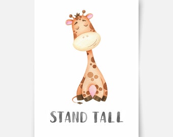 Character animals - giraffe print, Safari animals print, safari motto, nursery prints, kids wall art, kids wall decoration
