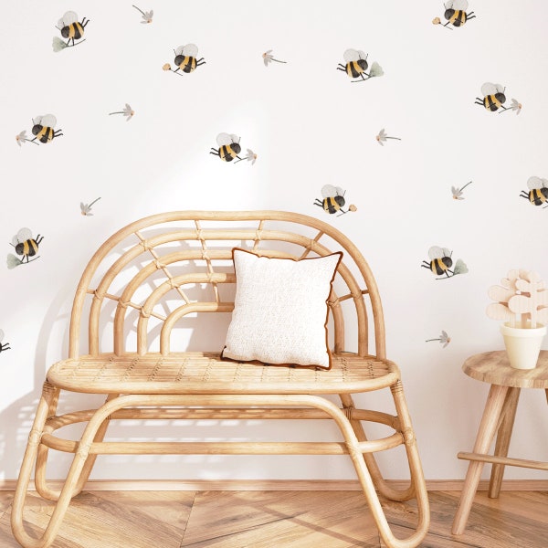 Wandtattoo Bienen mit Gänseblumen, Wandtattoo Kinderzimmer, Babyzimmer, Wanddekoration, Wandsticker, Wandaufkleber