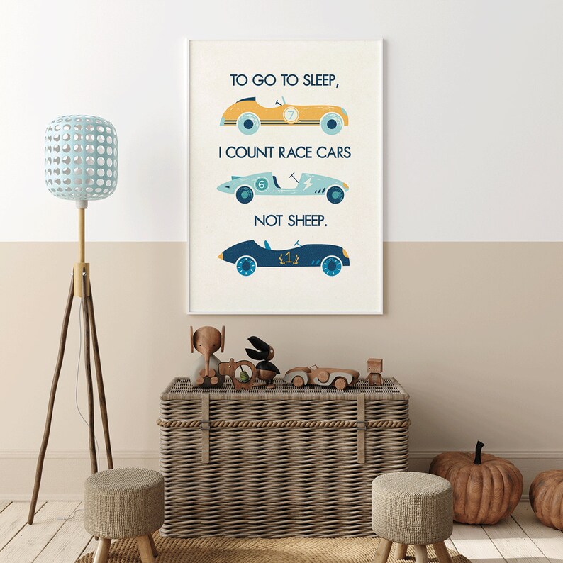 Vintage Race Cars Print, Boys Nursery Cars Poster, Automotive Art, Racing Art, Wall Decor, Kids Play Room Decor, Nursery Car Wall Art image 3