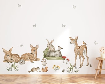 Colorful Leaves Tree Owls Deer Mushrooms Wall Decals - Removable DIY Stickers For Kids Room & Nursery