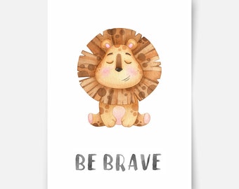 Character animals - lion print, safari animals print, safari theme, nursery print, kids wall art, kids wall decoration