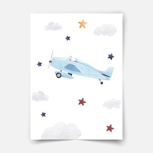 Arte de parede de avião para berçário, decoração de avião, decoração de quarto infantil, berçário de bebê menino, pintura de avião vintage, arte de parede de aviação, impressão de avião