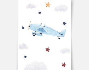 Arte de pared de avión para guardería, decoración de avión, decoración de habitación de niños, guardería de niño bebé, pintura de avión vintage, arte de pared de aviación, impresión de avión