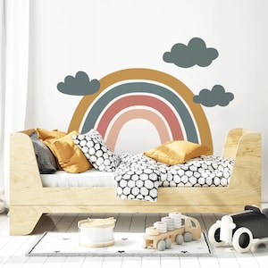 Regenbogen Wandtattoo - Wünsche unterm Regenbogen (Senf), Kinderzimmer Wandtattoo, Kinderzimmer Wandsticker