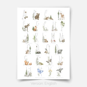 Waldtiere - Alphabet Poster, Waldtiere Motto, Kinderzimmer Poster, Kinderzimmer Wanddekoration