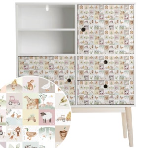 Möbelfolie - Fröhlicher Bauernhof (Pastell), Klebefolie für Möbel, Möbelfolie fürs Kinderzimmer