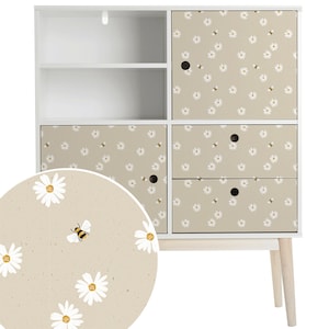 Pellicola per mobili - Margherite con api (beige) - IKEA hack - adesivi per mobili - adesivo per mobili per bambini