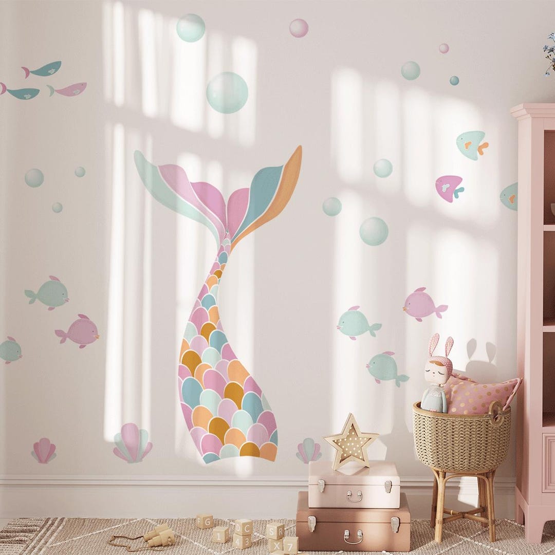Cheeky Mermaid Tail Wall Stickers - Colourful Charm - Nursery Wall ...