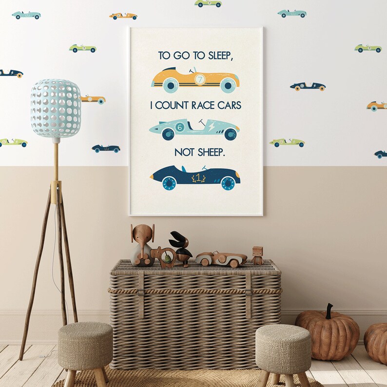 Vintage Race Cars Print, Boys Nursery Cars Poster, Automotive Art, Racing Art, Wall Decor, Kids Play Room Decor, Nursery Car Wall Art image 4