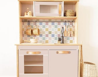 Sticker set for IKEA DUKTIG play kitchen - Checkered & floral tiles (rose)