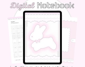 12 Tabs Digital Notebook Pink Coquette Bunny Cute Themes Portrait goodnotes template hyperlink aesthetic paper stickers student study note