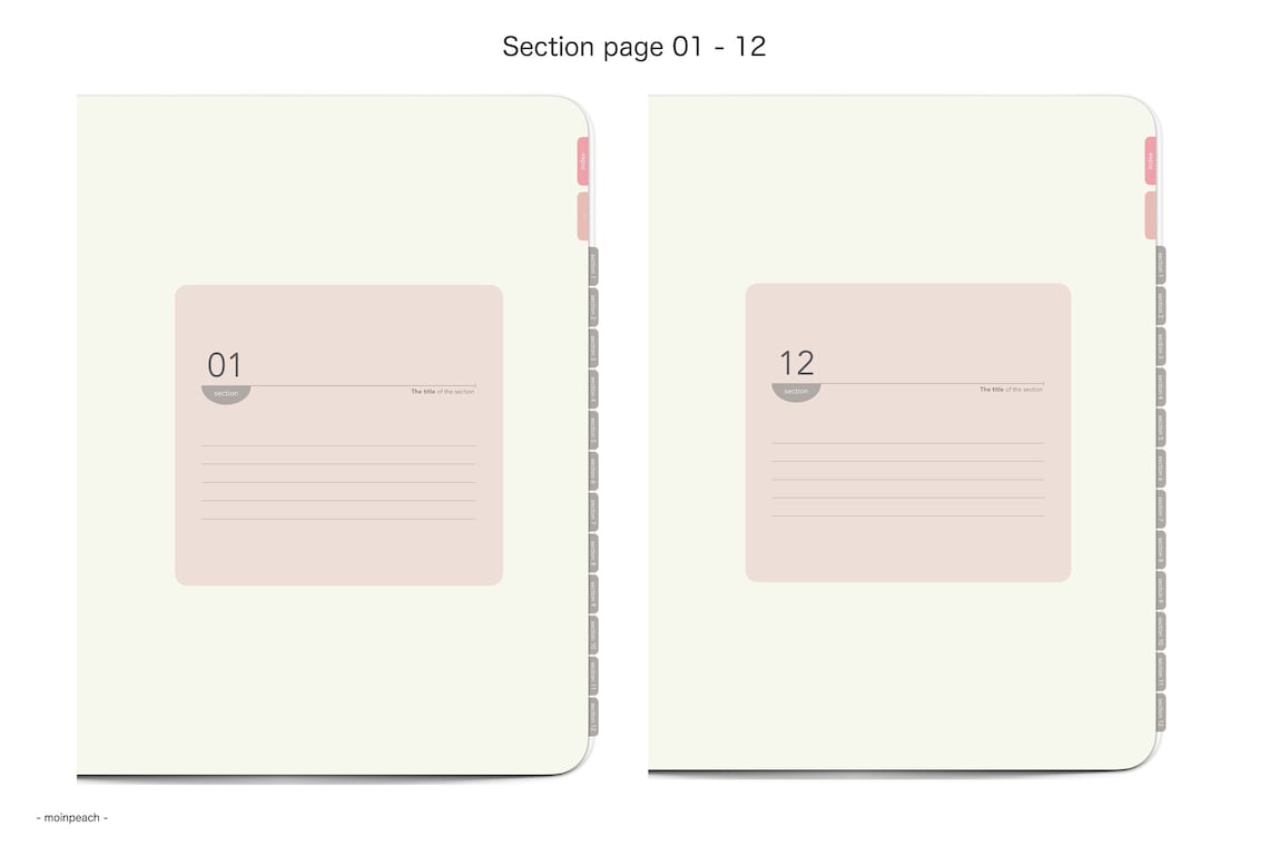 12 Tabs Digital Notebook Template in Peach Beige Page Cute - Etsy