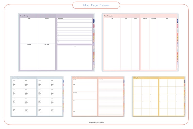 12 Tab Color Digital Notebook Landscape 2 Sided Minimalist for Student Pastel Goodnotes 5