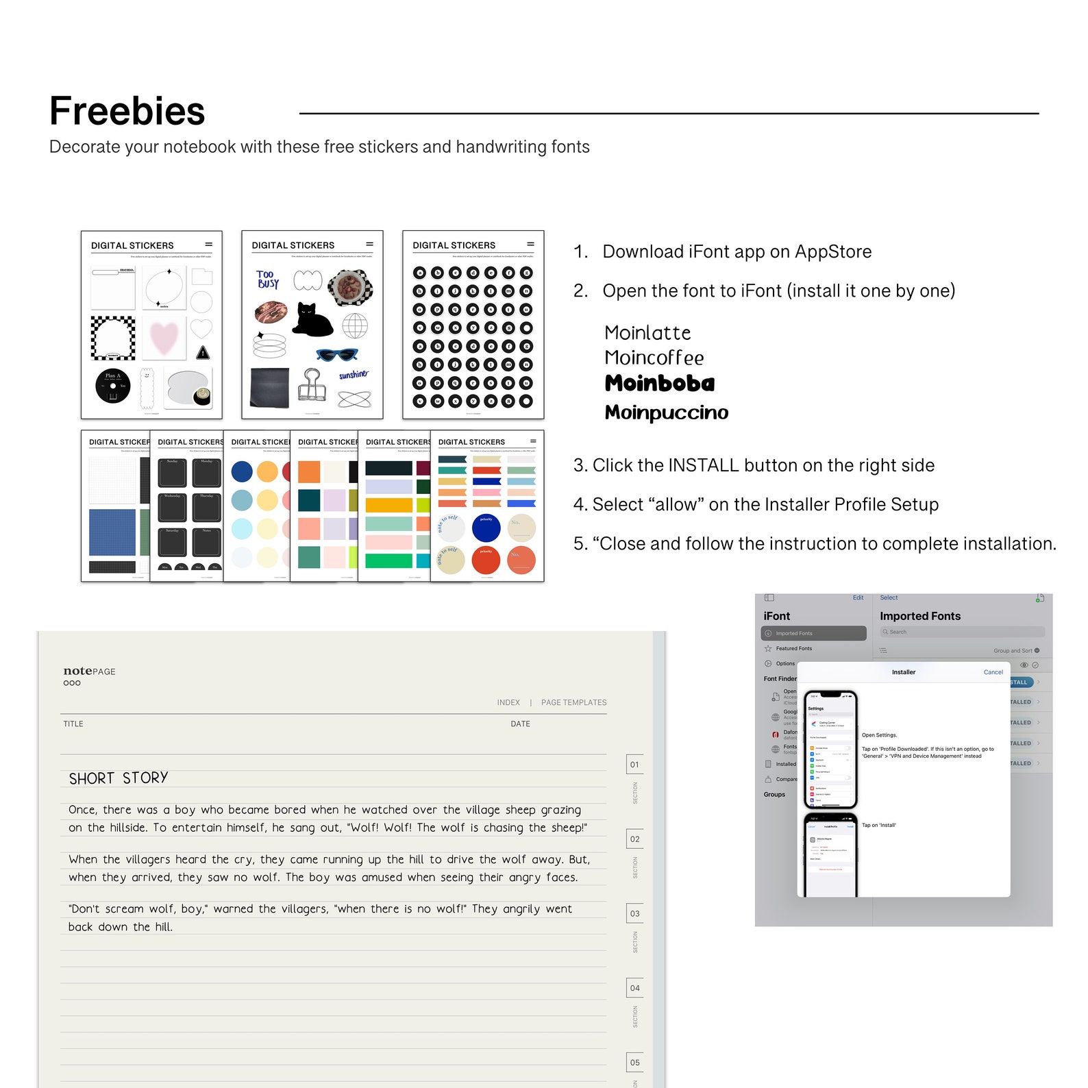 10 Tabs 54 Page Template Digital Notebook Minimalist Trendy Retro Style ...