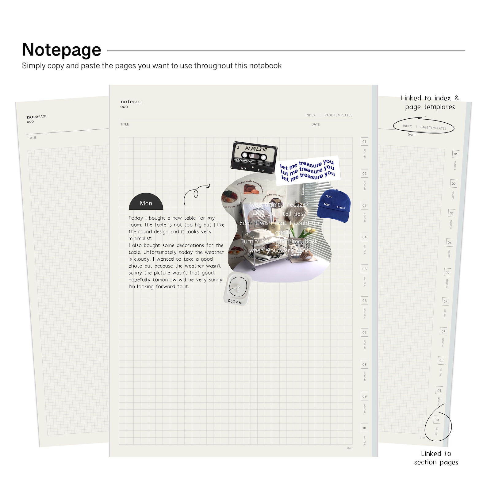 10 Tabs 54 Page Template Digital Notebook Minimalist Trendy Retro Style ...