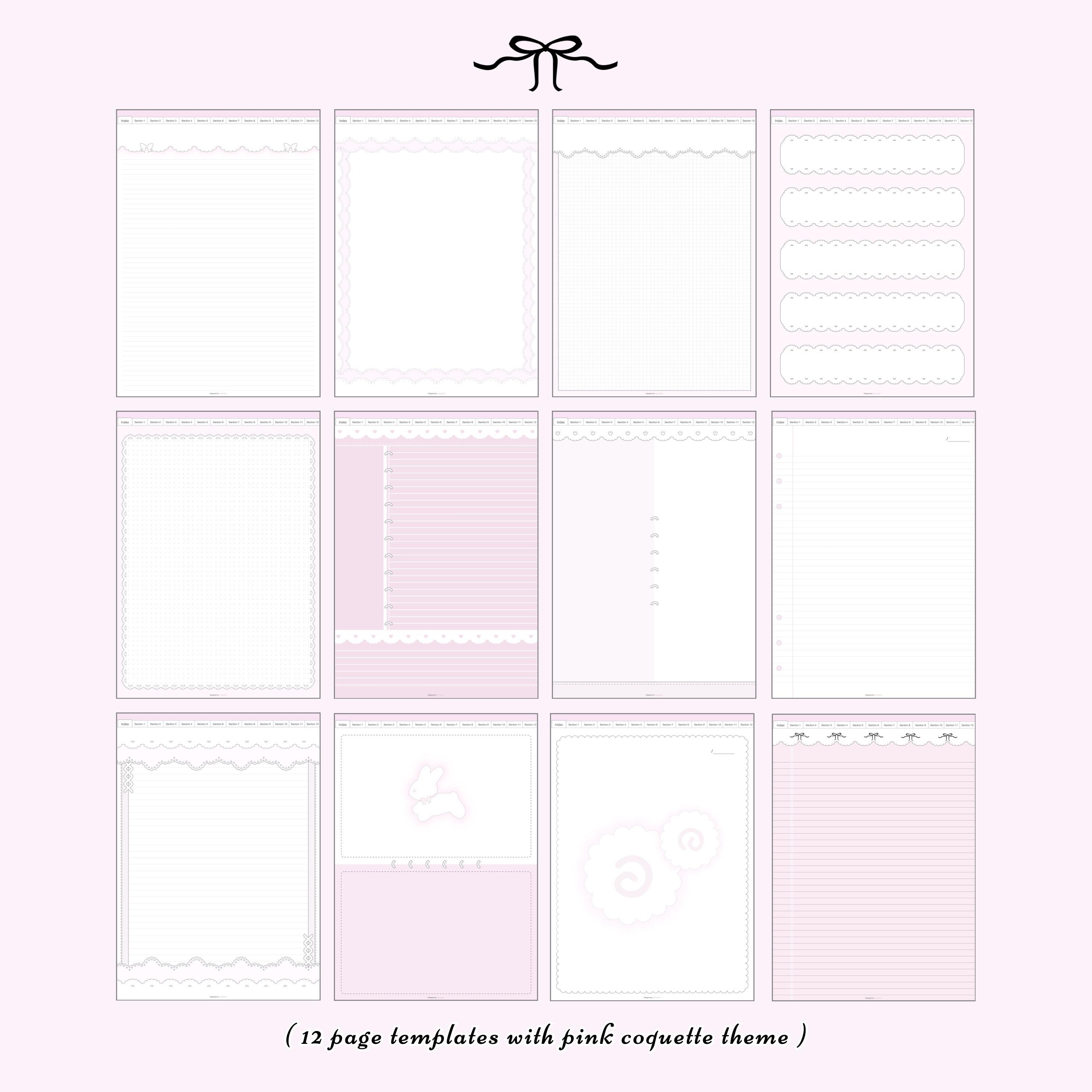12 Tabs Digital Notebook Pink Coquette Bunny Cute Themes Portrait ...