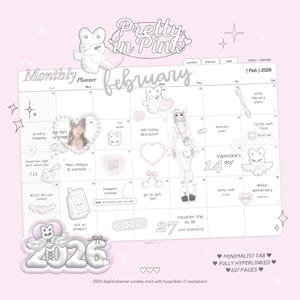 2026 DIGITALER PLANER Hübsch in Pink minimalistisches Sonntagsstart mit Goodnotes 5