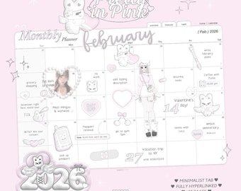 2026 DIGITAL PLANNER Pretty in Pink cute landscape layout minimalist sunday start fully hyperlinked goodnotes 5 notability diary aesthetic