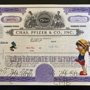 Blue Pill - Scripoart on &quot;Pfizer&quot; stock certificate