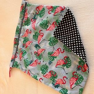 Shoe Bag, Double Sided, with Lavender Sachet: Flamingoes, White Polka Dots on Black, Black Lining, Drawstrings