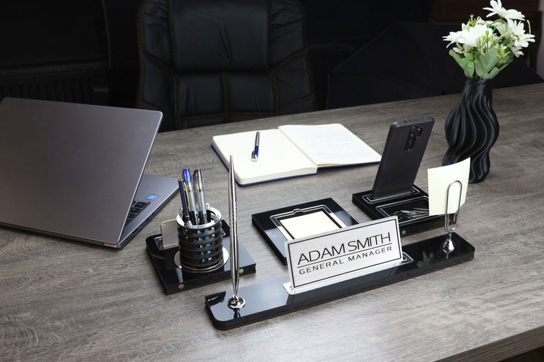 Custom Wooden Desk Name Plate With Pen Card Holder and Paper Etsy