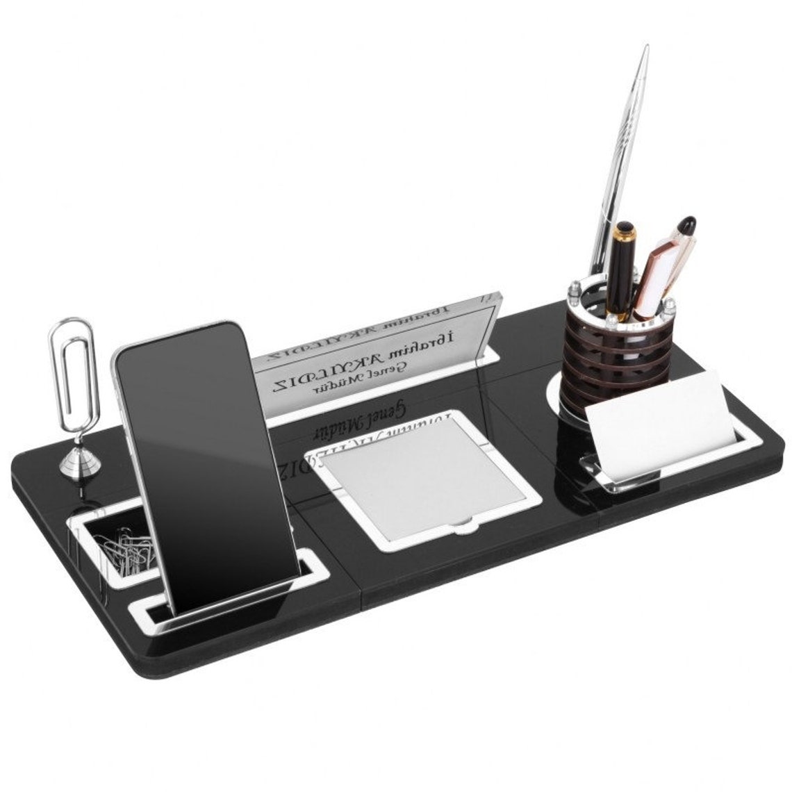 Custom Wooden Desk Name Plate With Pen Card Holder and Paper Etsy