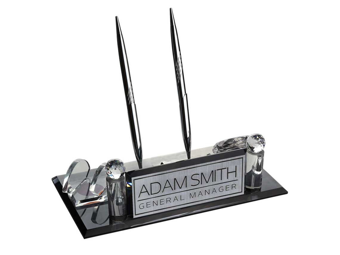 Personalized Luxury Desk Name Plate Black Glass Desk Name Plate With