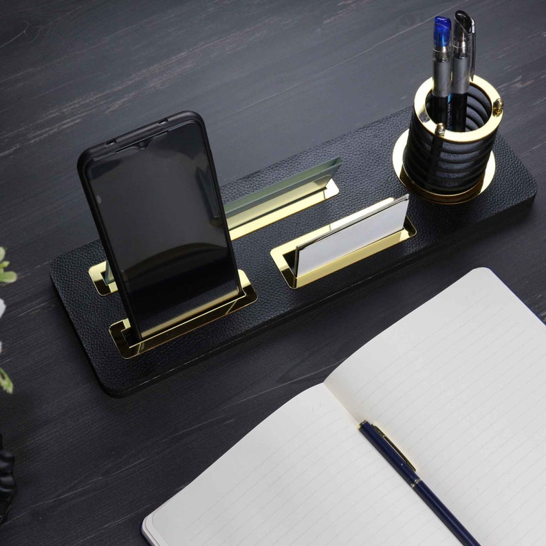 Custom Leather Desk Name Plate Card Holder Phone Holder New Etsy