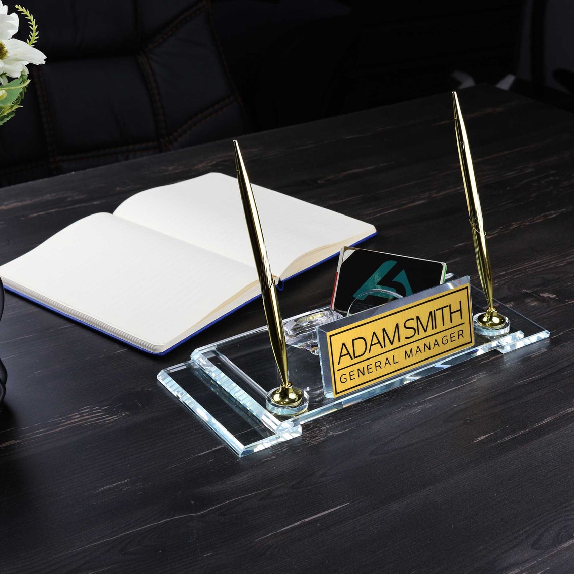 Personalized Luxury Desk Name Plate Clear Glass Desk Name Plate With